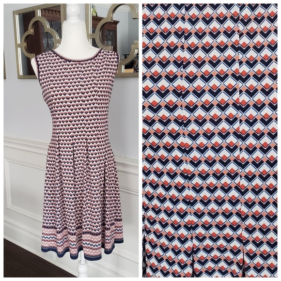 Max Studio XL Sleeveless Geometric Print Fit & Flare Stretchy Dress Pink Blue - Picture 1 of 13